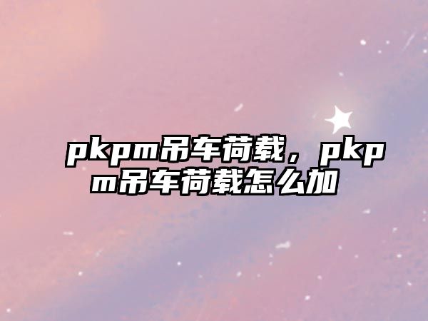 pkpm吊車荷載，pkpm吊車荷載怎么加