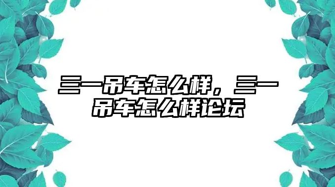 三一吊車怎么樣，三一吊車怎么樣論壇