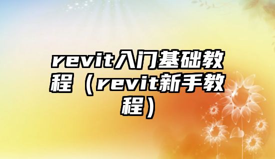 revit入門(mén)基礎(chǔ)教程（revit新手教程）