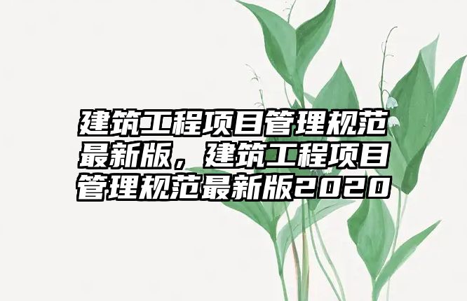 建筑工程項目管理規(guī)范最新版，建筑工程項目管理規(guī)范最新版2020