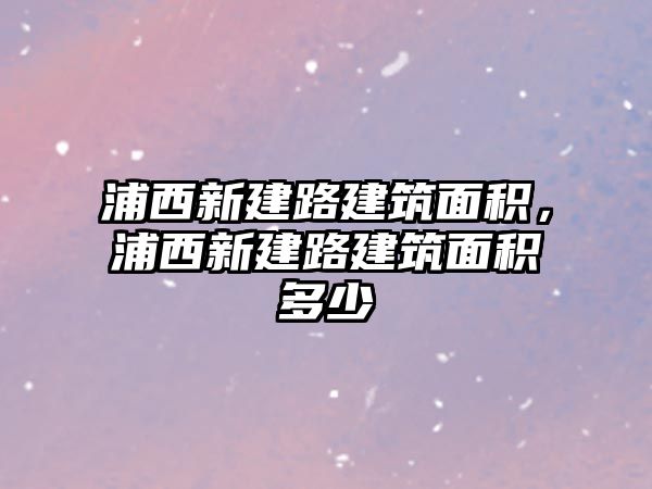 浦西新建路建筑面積，浦西新建路建筑面積多少