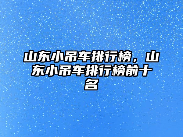 山東小吊車排行榜，山東小吊車排行榜前十名