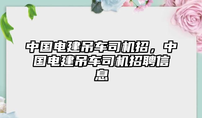 中國電建吊車司機招，中國電建吊車司機招聘信息