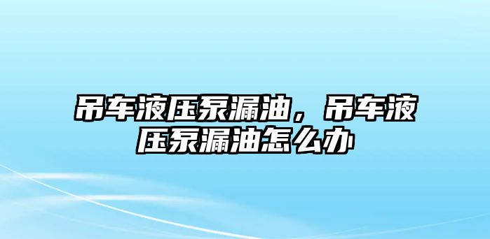 吊車液壓泵漏油，吊車液壓泵漏油怎么辦