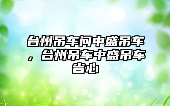 臺州吊車問中盛吊車，臺州吊車中盛吊車省心