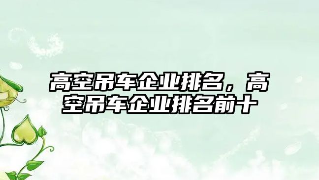 高空吊車企業(yè)排名，高空吊車企業(yè)排名前十