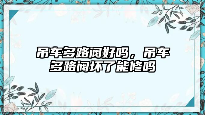 吊車多路閥好嗎，吊車多路閥壞了能修嗎